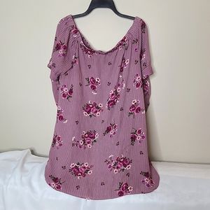 Pink Off-the-Shoulder Allover Floral Stripe Dress